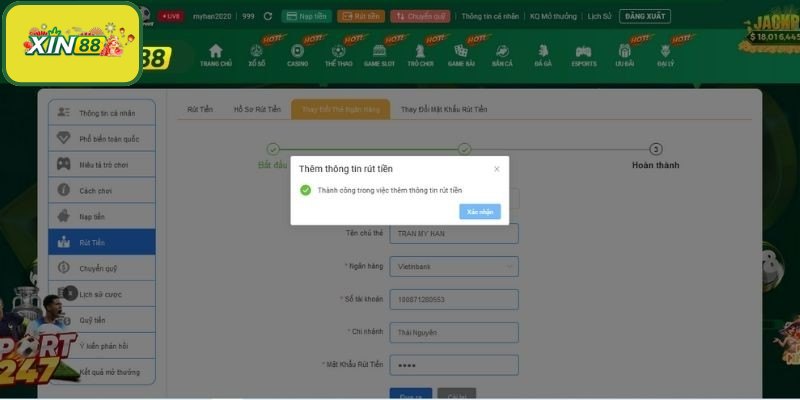 Yêu cầu cần thiết để rút tiền Xin88